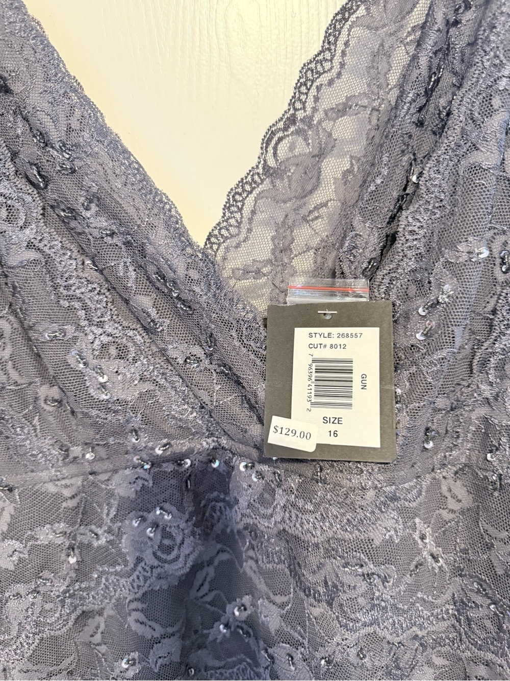 Lace Sequin V-Neck Slip Dress — Gunmetal Gray